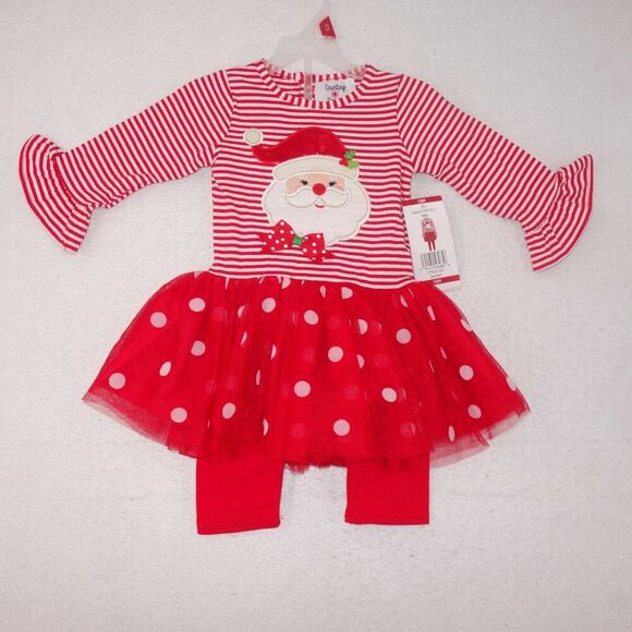 NEW Counting Daisies Christmas 2 Piece Outfit Santa Girls 5 - Picture 1 of 8